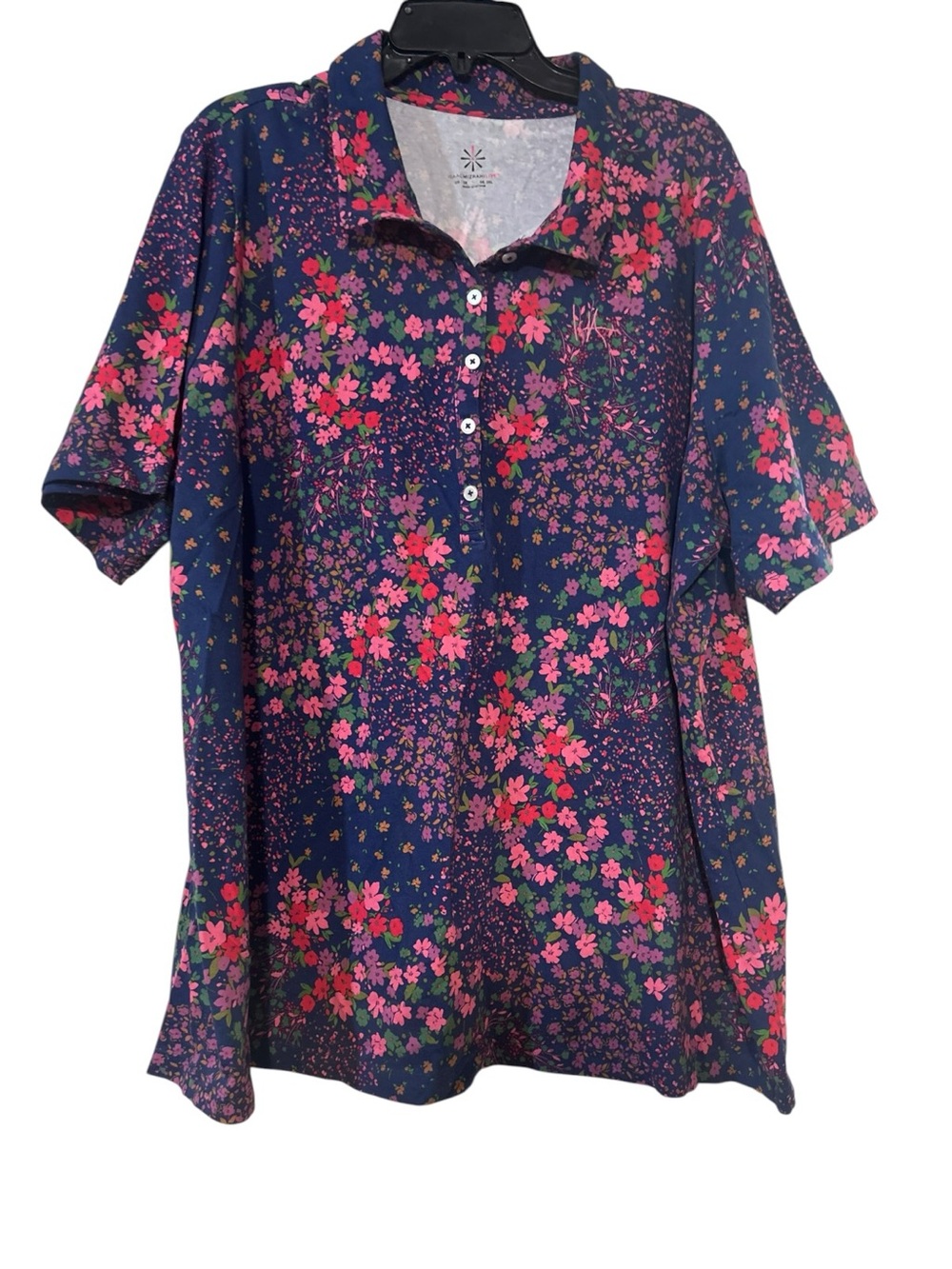 NWOT Isaac Mizrahi Navy Polo with Pink & Green Floral Print